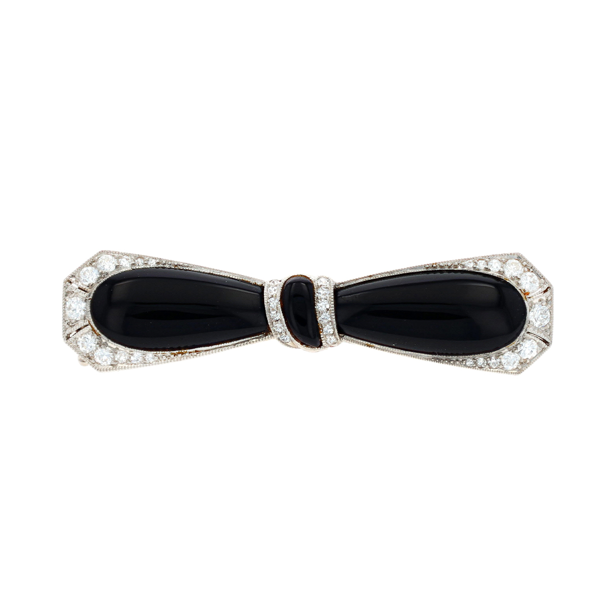 Platinum Art Deco Black Onyx & Diamond Bow Pin