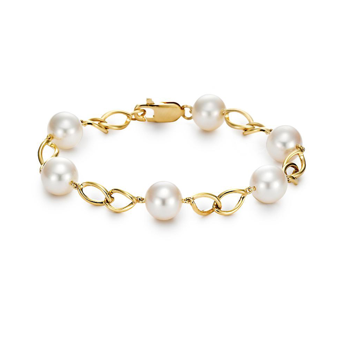 18K Yellow Gold Link and Pearl Bracelet