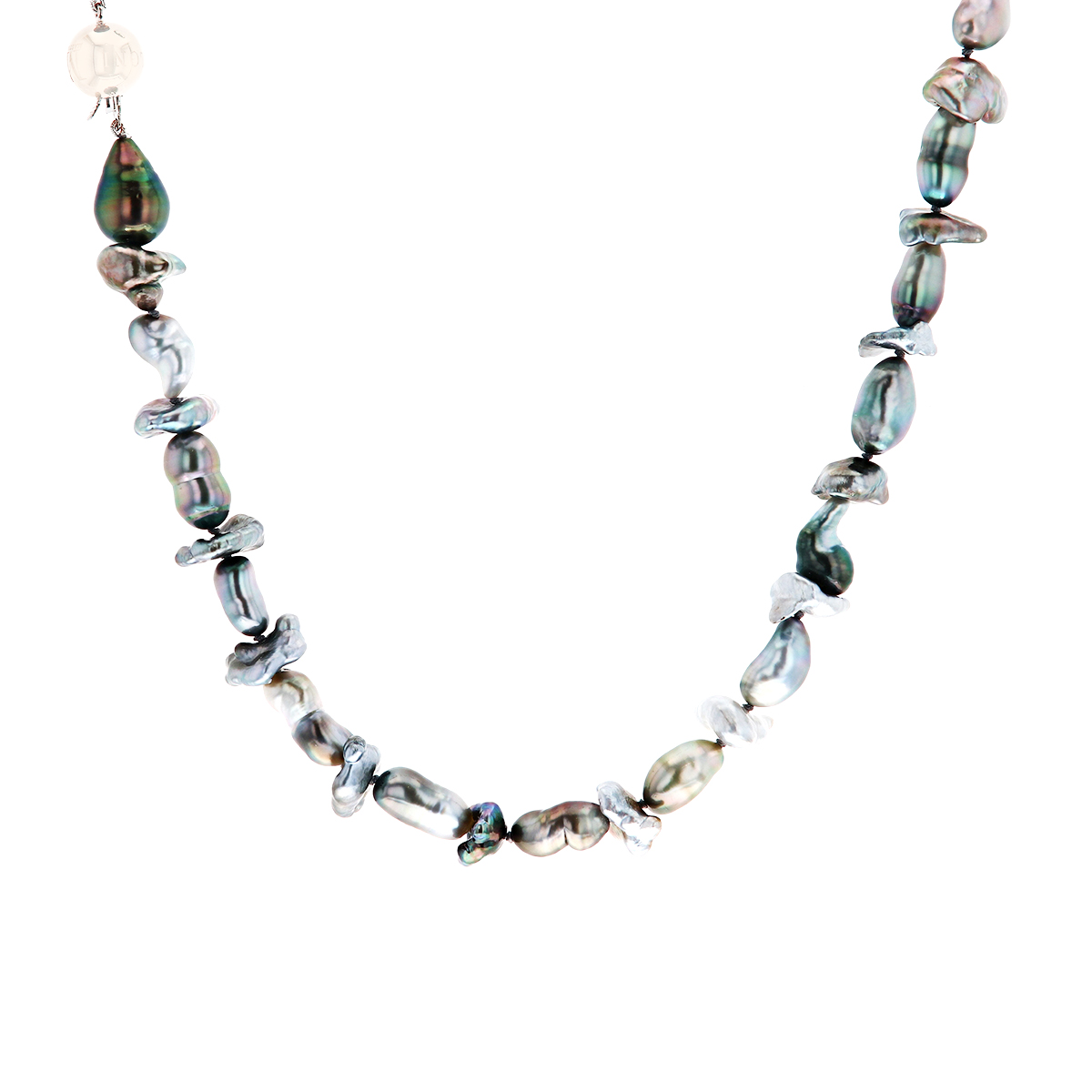 18K White Gold Tahitian and Keshi Pearl Necklace