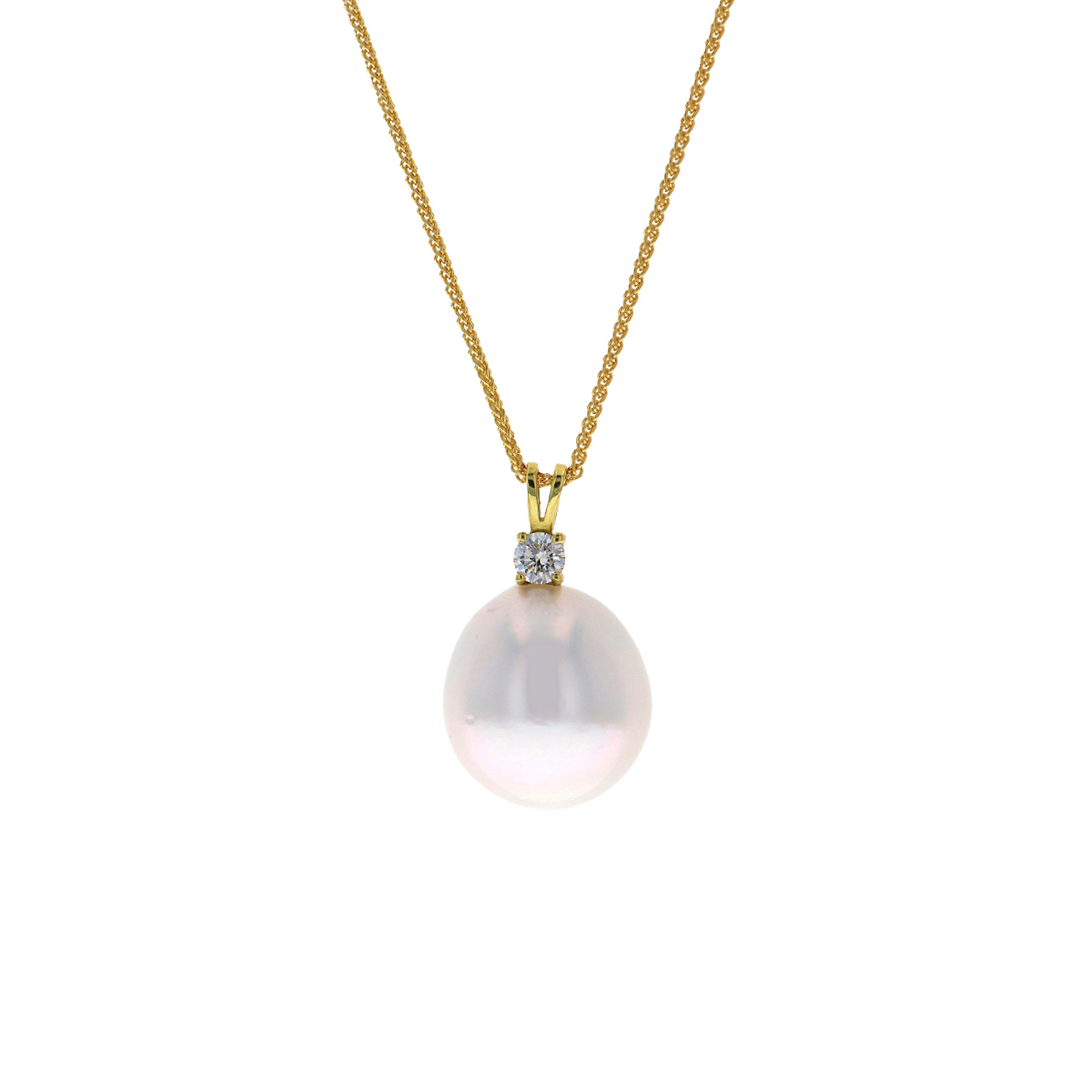 18K Yellow Gold Southsea Pearl and Diamond Pendant with Chain