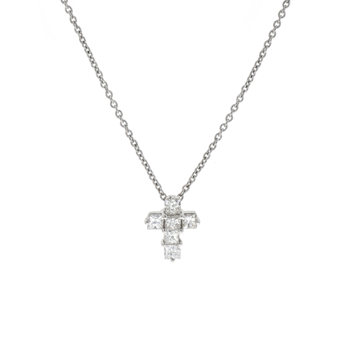18K White Gold Small Diamond Cross Pendant with Chain