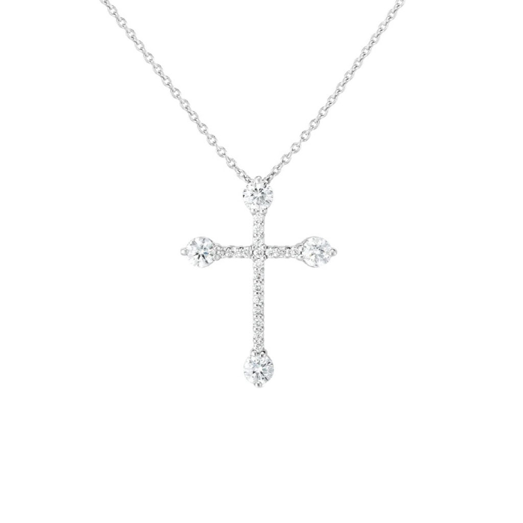 18K White Gold Diamond Cross Pendant with Chain