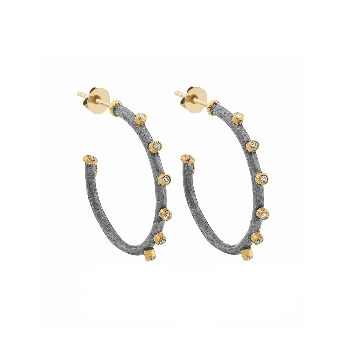 Sterling Silver and 24K Yellow Gold Diamond Hoop Earrings