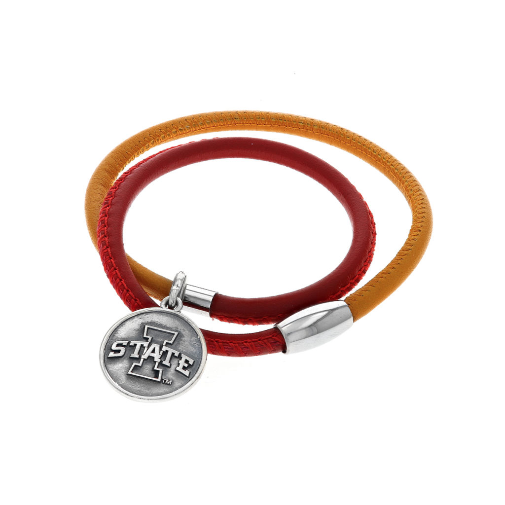 Sterling Silver ISU Charm Leather Bracelet