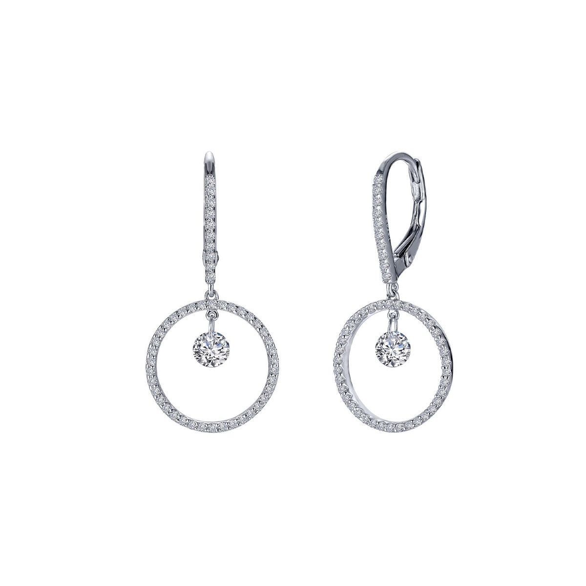 Sterling Silver and Platinum Washed Circle Cubic Zirconia Earrings