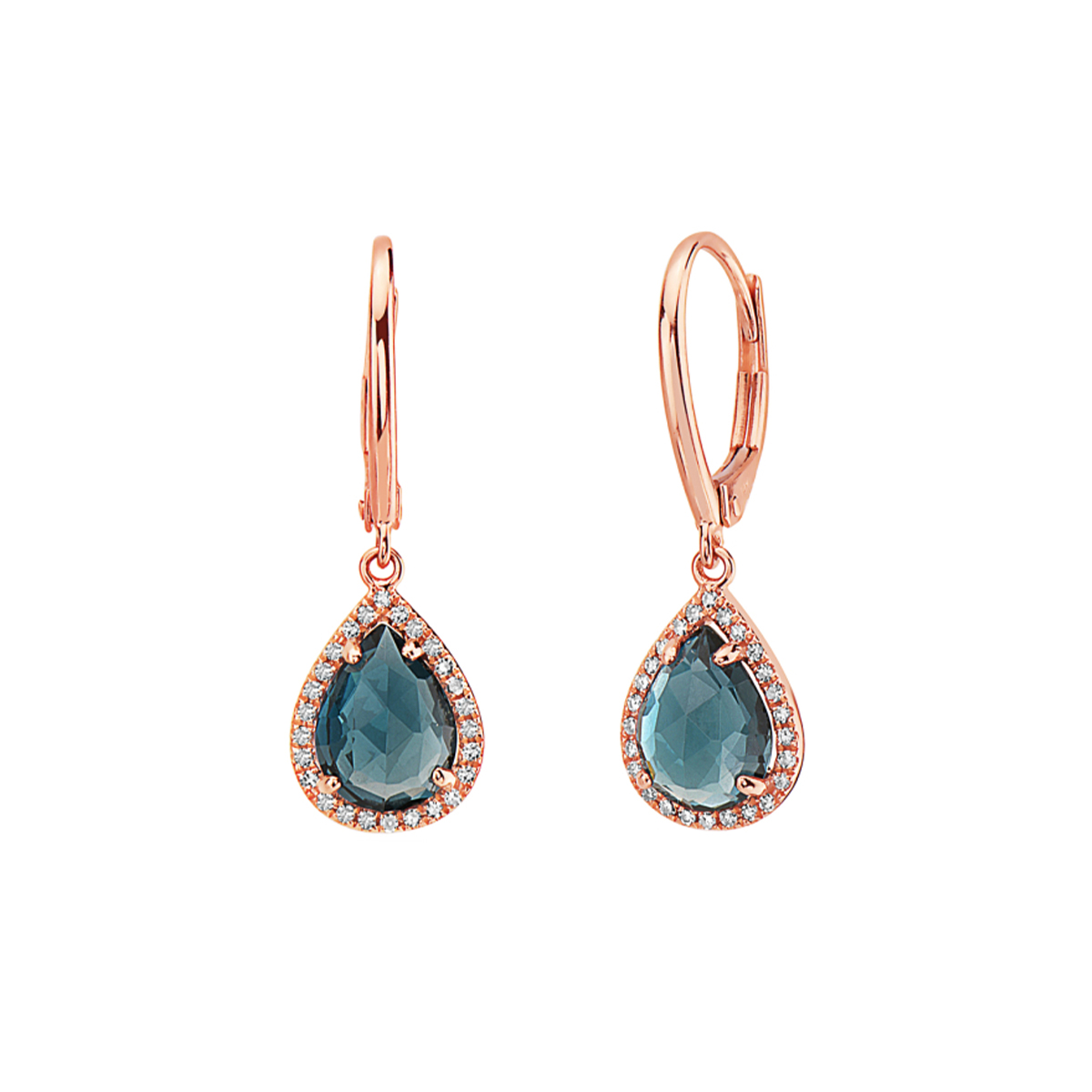 14K Rose Gold London Blue Topaz and Diamond Earrings