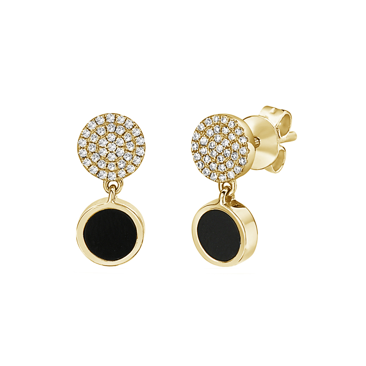 14K Yellow Gold Agate and Diamond Pavé Earrings