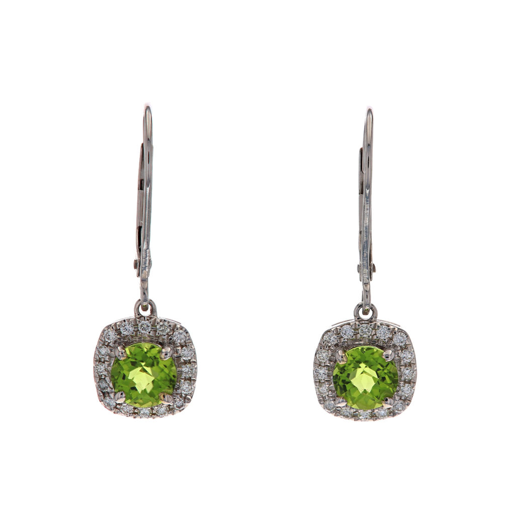 14K White Gold Peridot and Diamond Earrings