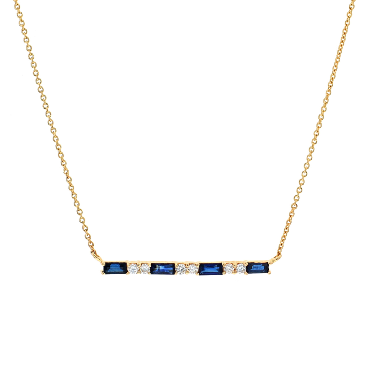14K Yellow Gold Sapphire and Diamond Bar Necklace