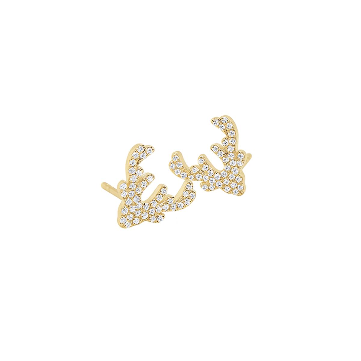 14K Yellow Gold Diamond Reindeer Earrings