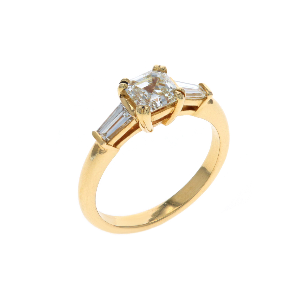14K Yellow Gold Three-Stone Asscher and Baguette Engagement Ring