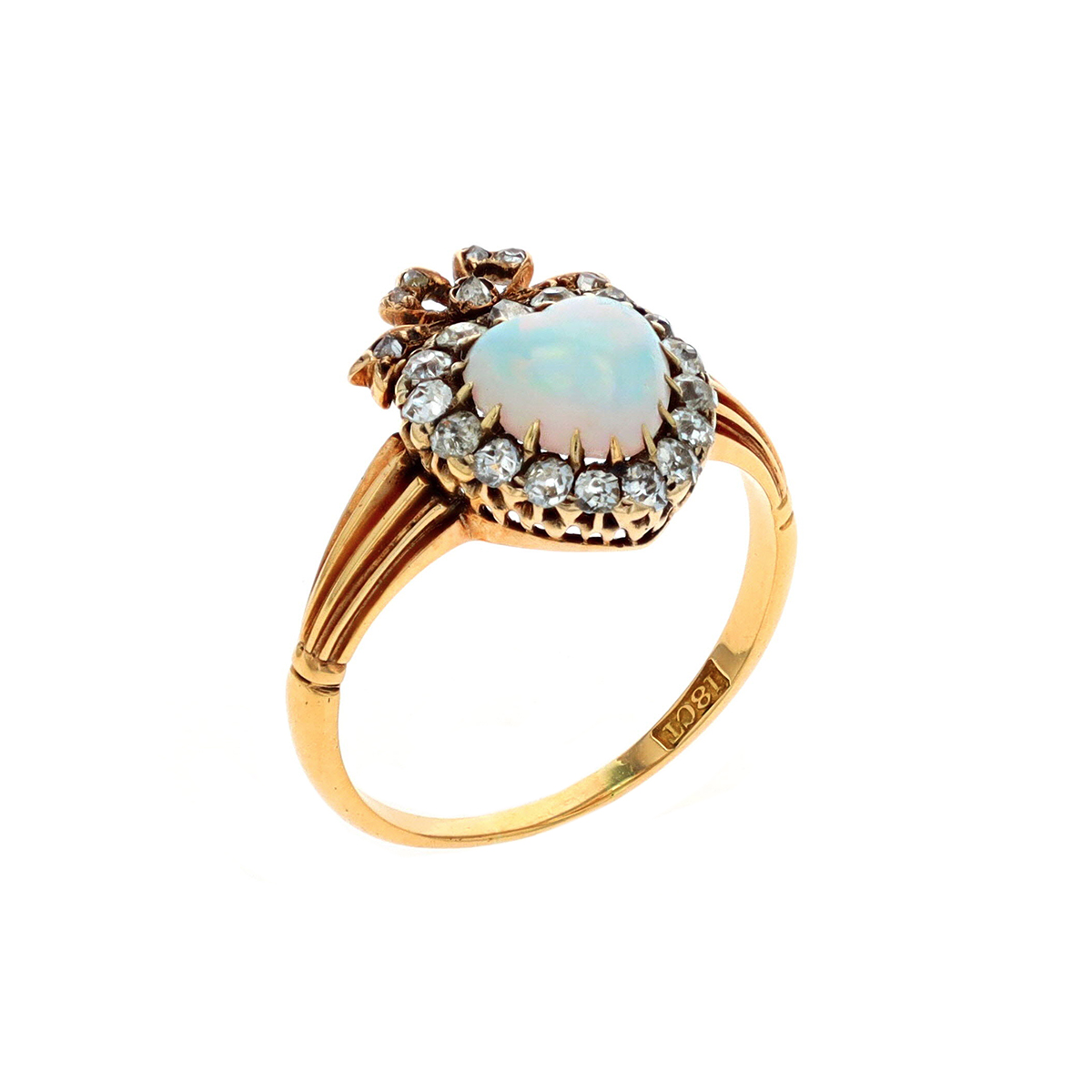 Estate 18K Yellow Gold Heart Opal and Diamond Ring