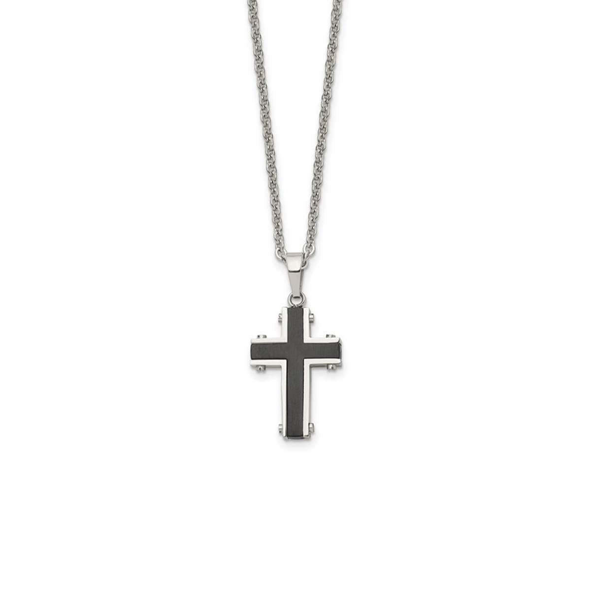 Stainless Steel and Black IP-Plated Cross Pendant with Chain
