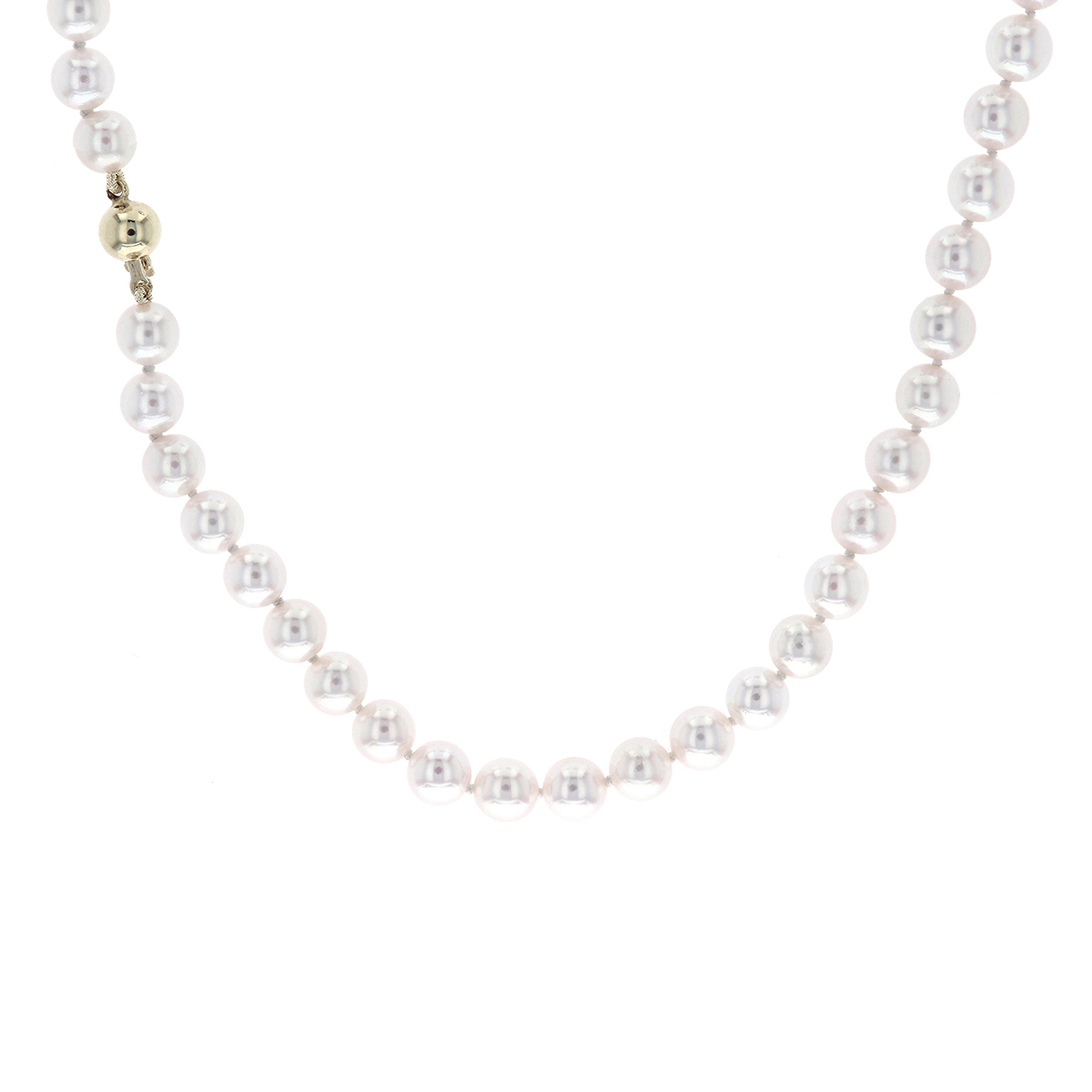 14K Yellow Gold White Akoya Pearl Necklace