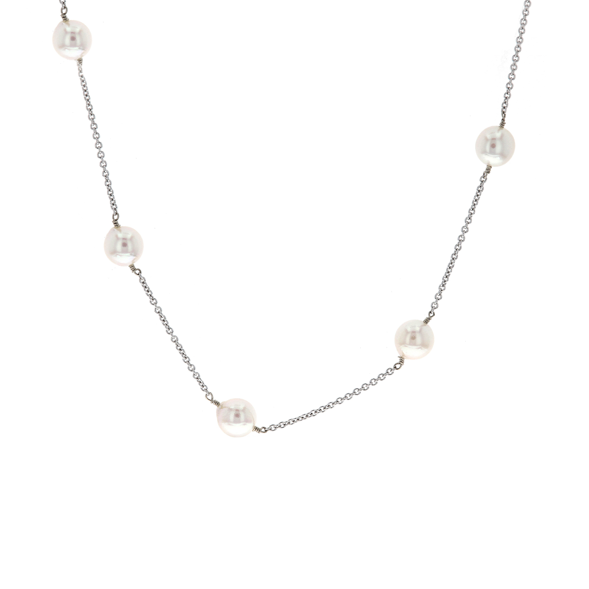 14K White Gold Pearl Station Necklace