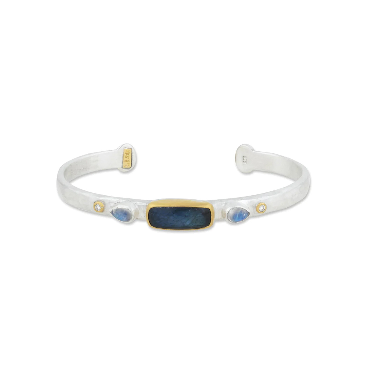 Two-Tone Moonstone, Labradorite, and Diamond Cuff Bracelet