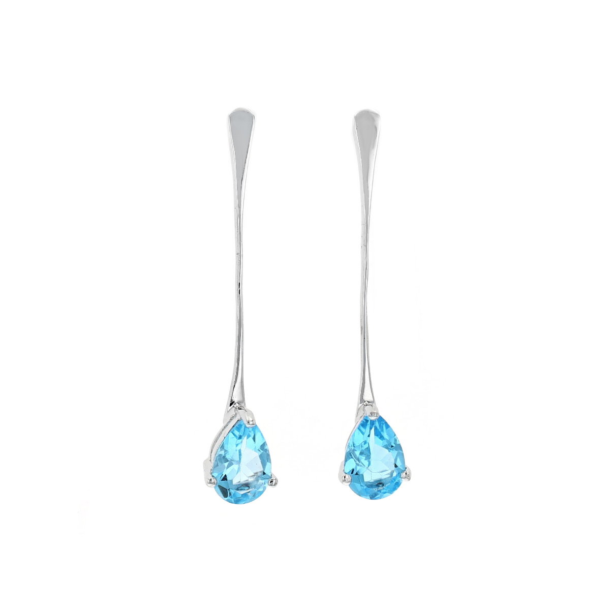 Sterling Silver Pear Blue Topaz Long Drop Earrings