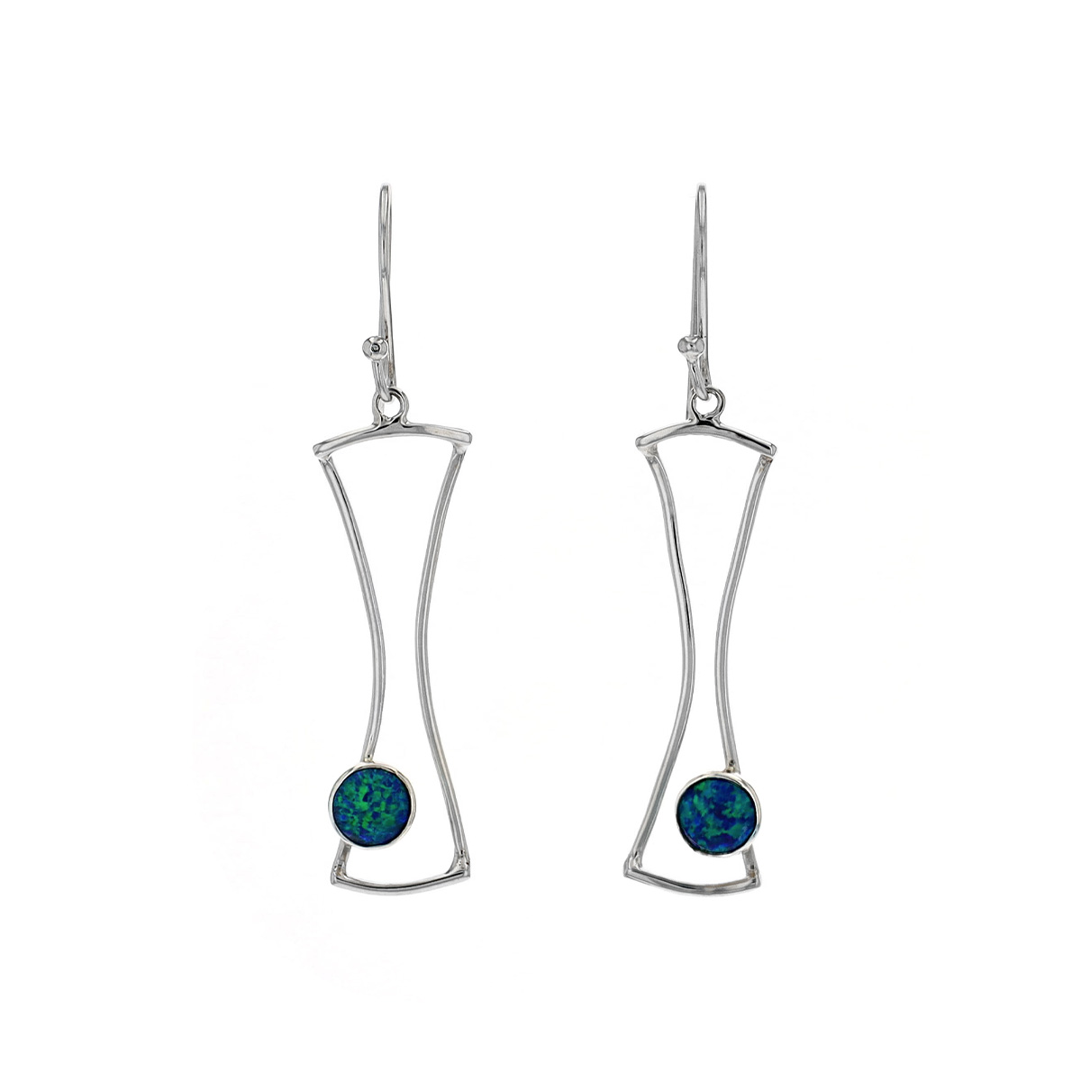 Sterling Silver Round Blue Created Opal Earrings