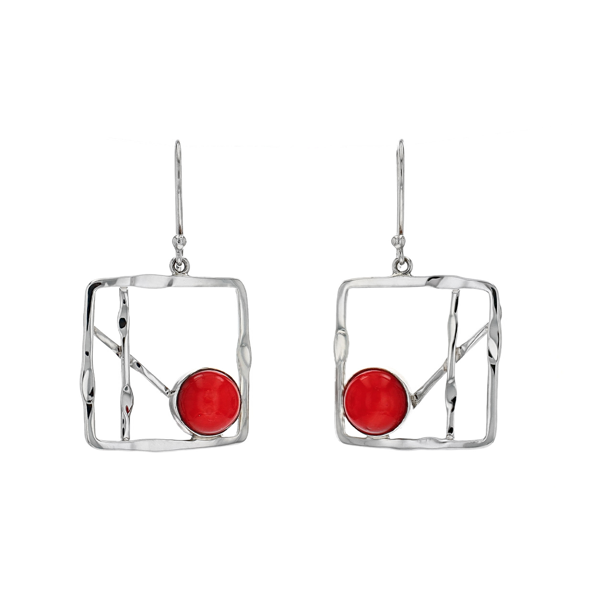 Sterling SIlver Red Coral Dangle Earrings