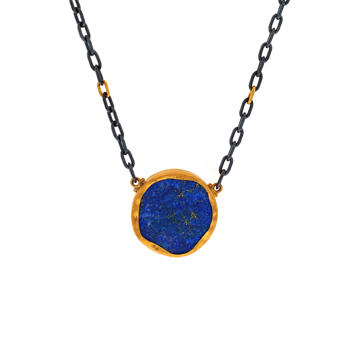 Sterling Silver and 24K Yellow Gold "Rocky" Lapis Necklace