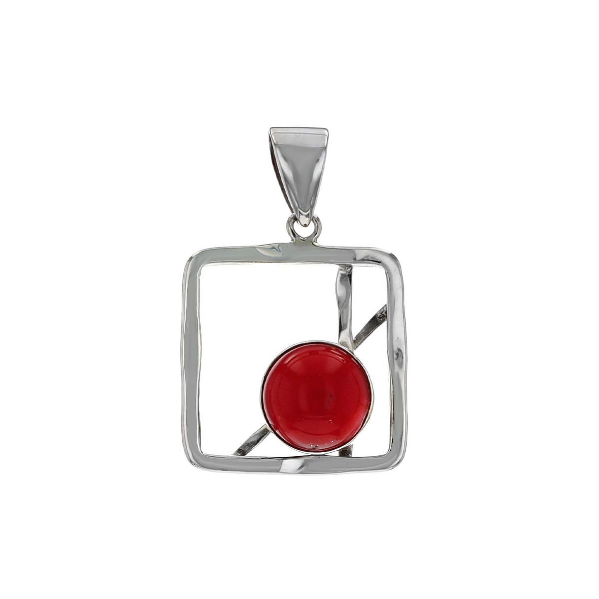 Sterling Silver Round Dyed Coral Pendant