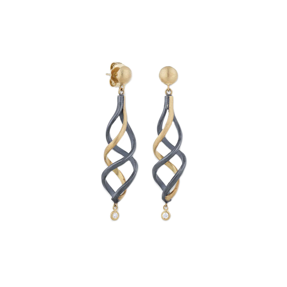 Sterling Silver and 22K Yellow Gold Diamond Twirl Earrings