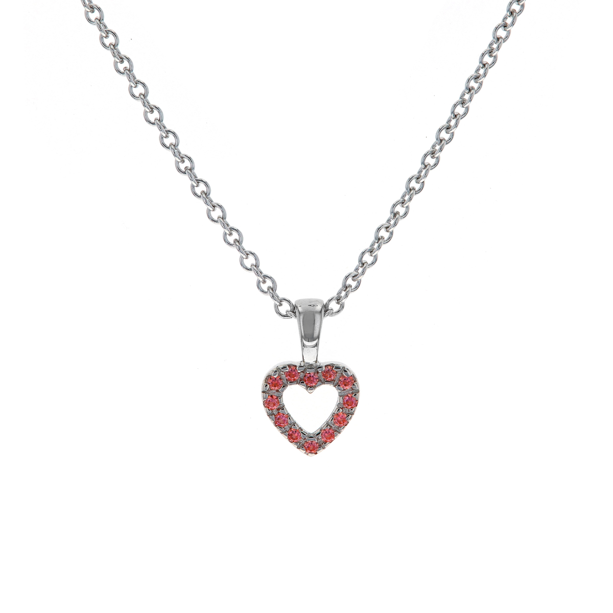 Children's Sterling Silver Pink Cubic Zirconia Heart Pendant with Chain