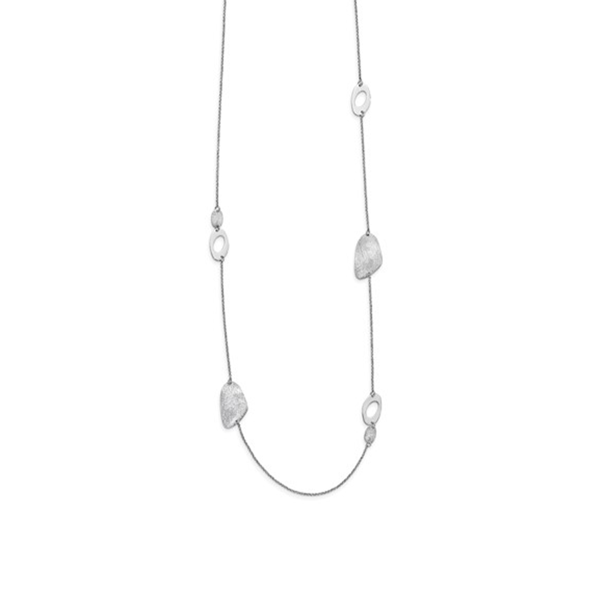 Sterling Silver Polished and Textured Shapes Necklace