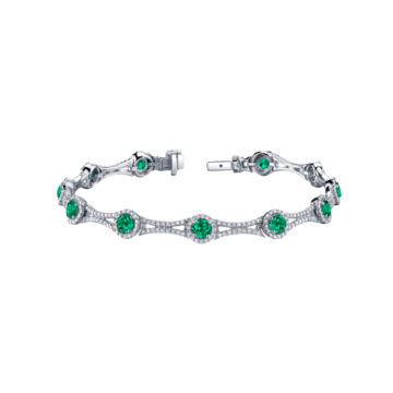 14K White Gold Emerald and Diamond Bracelet