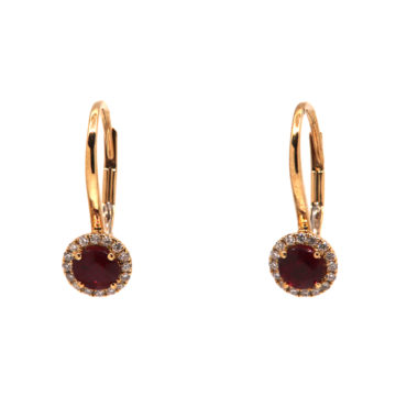 14K Yellow Gold Ruby and Diamond Halo Earrings