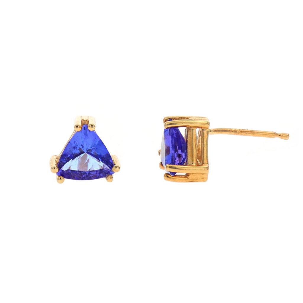 14K Yellow Gold Trilliant Tanzanite Stud Earrings - Josephs Jewelers