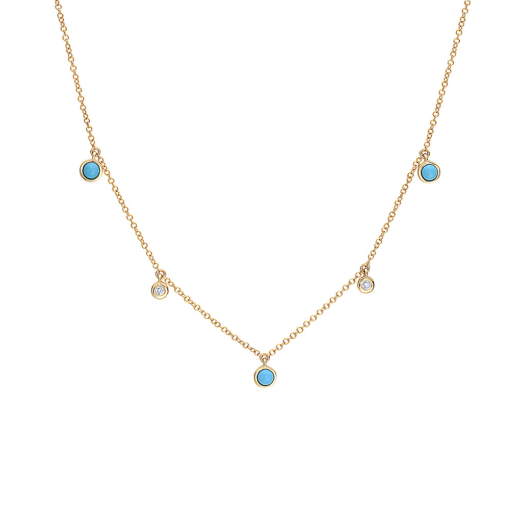 14K Yellow Gold Turquoise and Diamond Dangle Station Necklace - Josephs ...