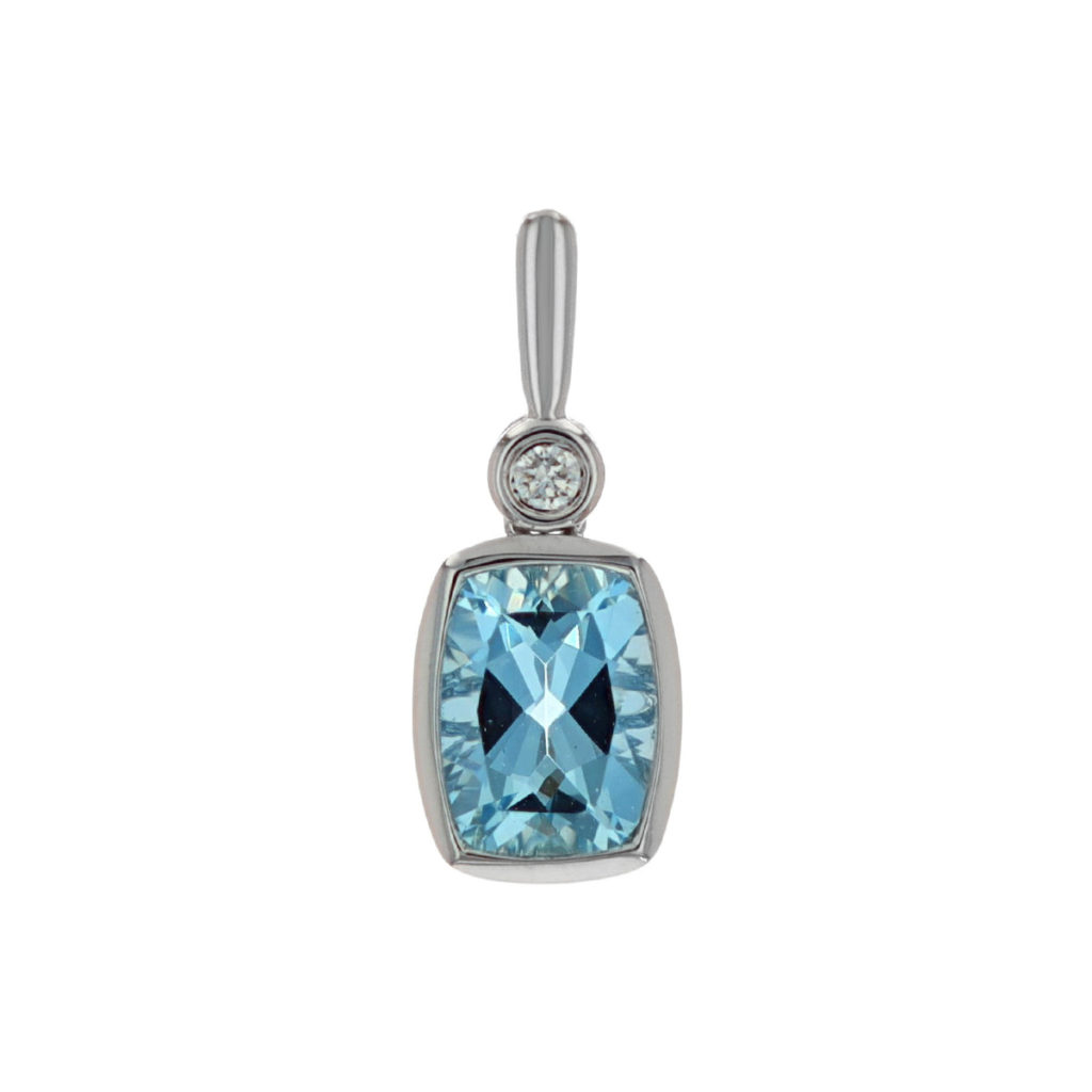 14K White Gold Aquamarine and Diamond Pendant