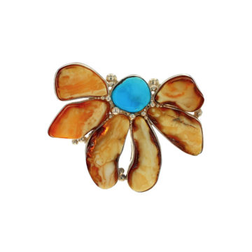 Sterling Silver Amber and Turquoise Pendant/Pin