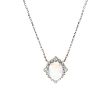 14K White Gold Moonstone and Diamond Necklace