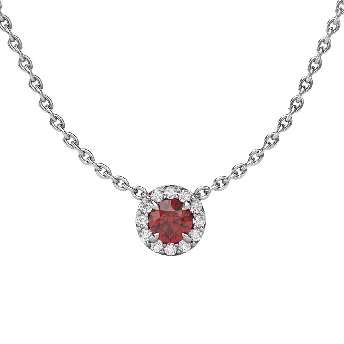 14K White Gold Ruby and Diamond Pendant with Chain