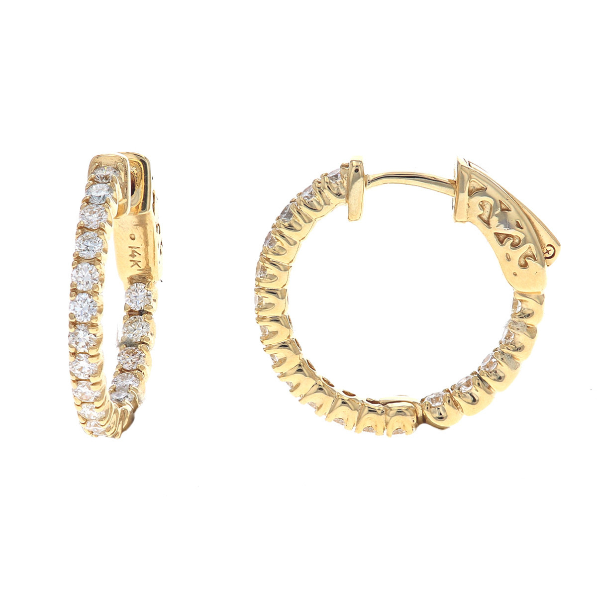 14K Yellow Gold Hinged Diamond Hoop Earrings