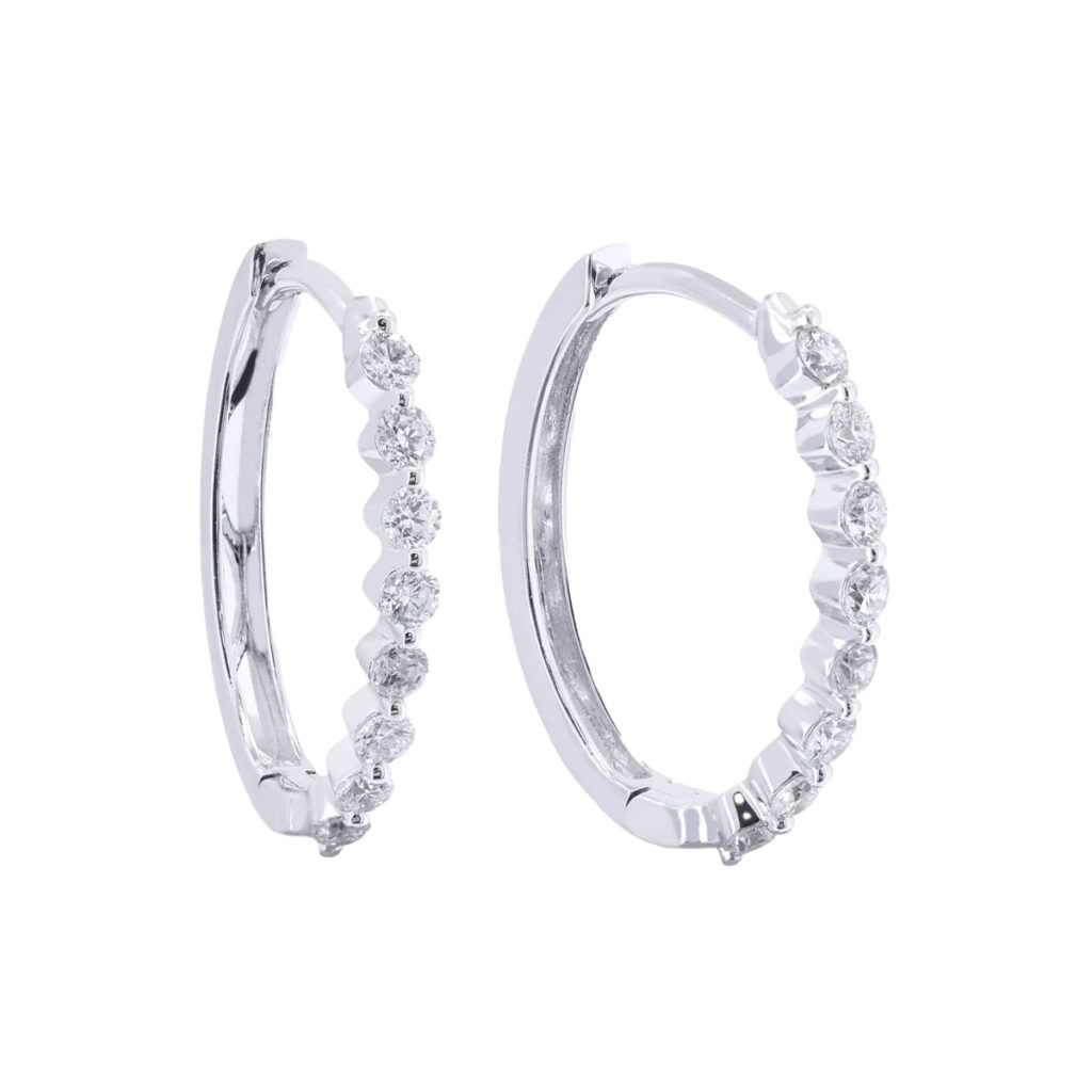 14K White Gold Diamond Hoop Earrings