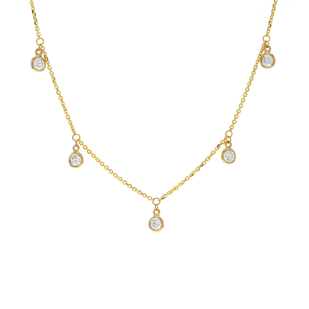 14K Yellow Gold Diamond Station Teardrop Necklace