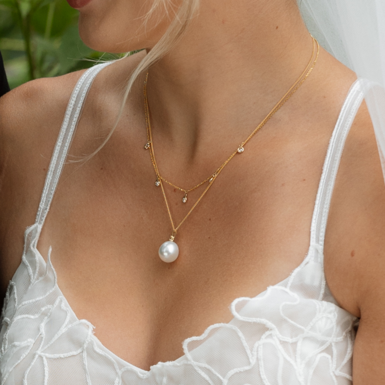 14K Yellow Gold Diamond Station Teardrop Necklace