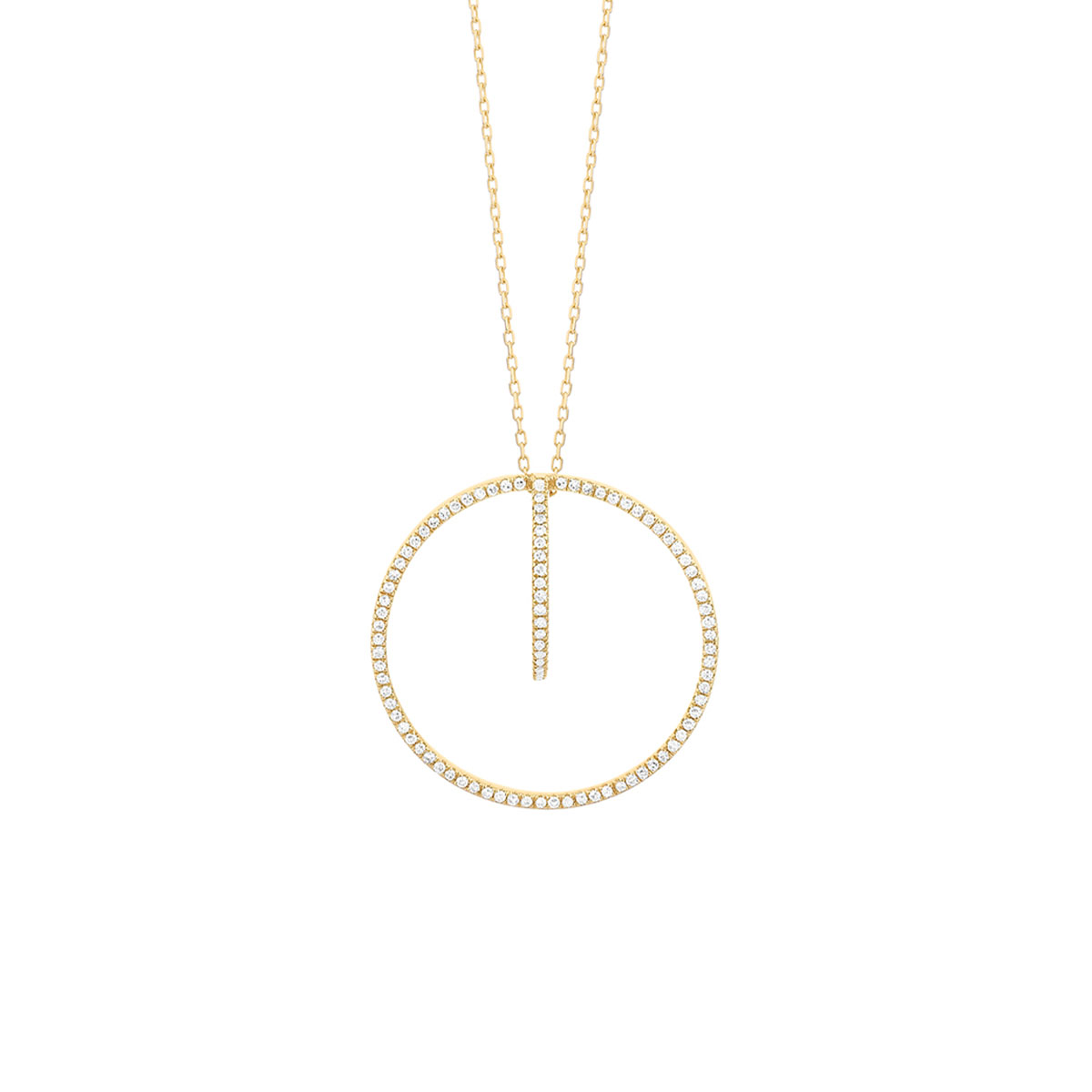 14K Yellow Gold Diamond Circle Curved Bar Pendant with Chain
