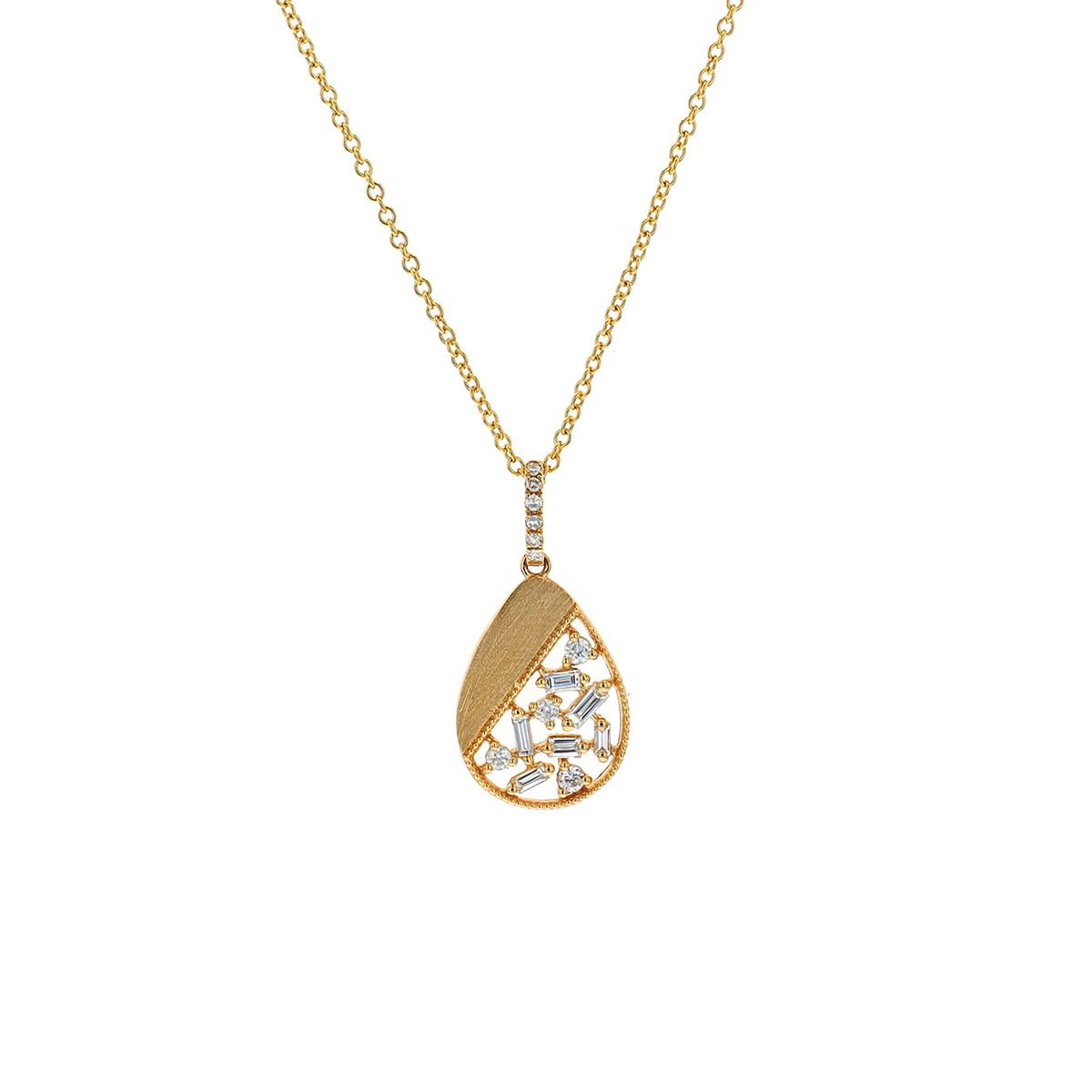 14K Yellow Gold Diamond Pear-Shaped Pendant with Chain