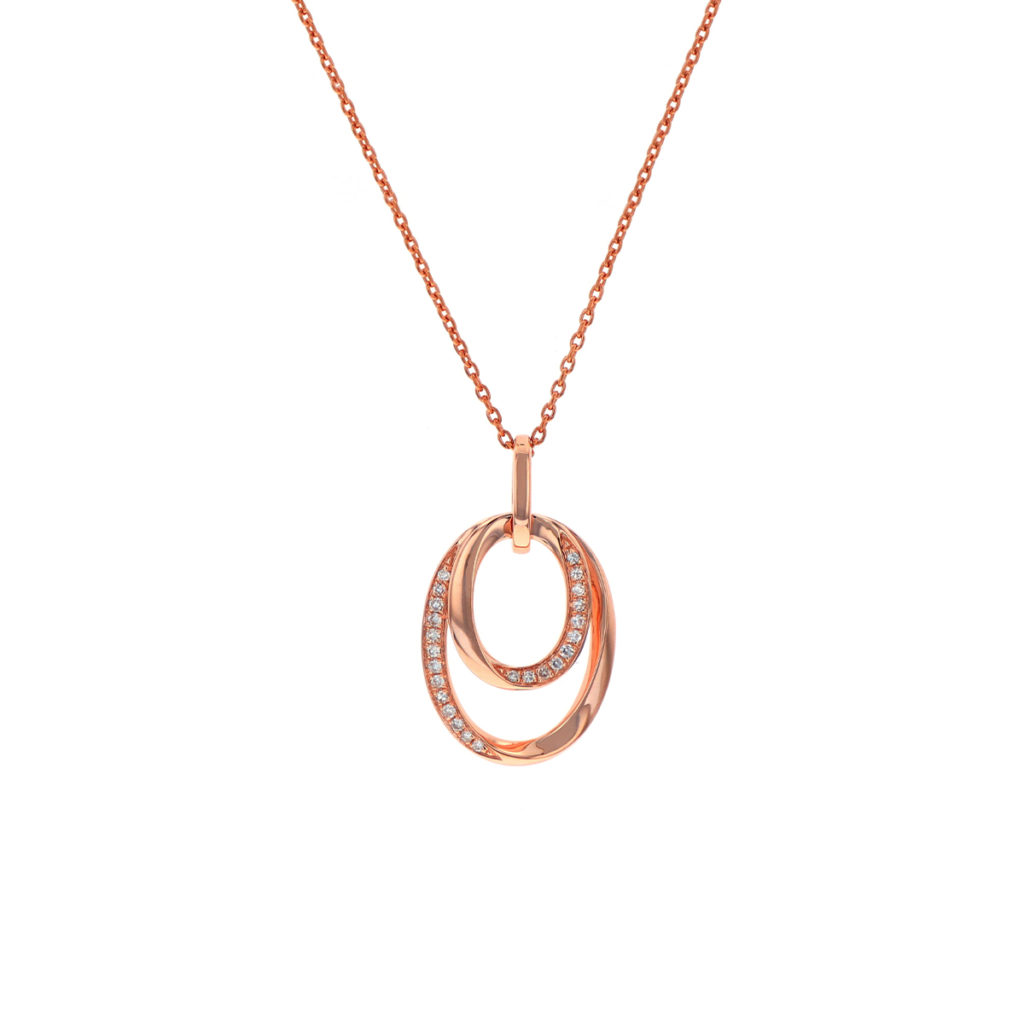 14K Rose Gold Double Loop Diamond Pendant with Chain - Josephs Jewelers