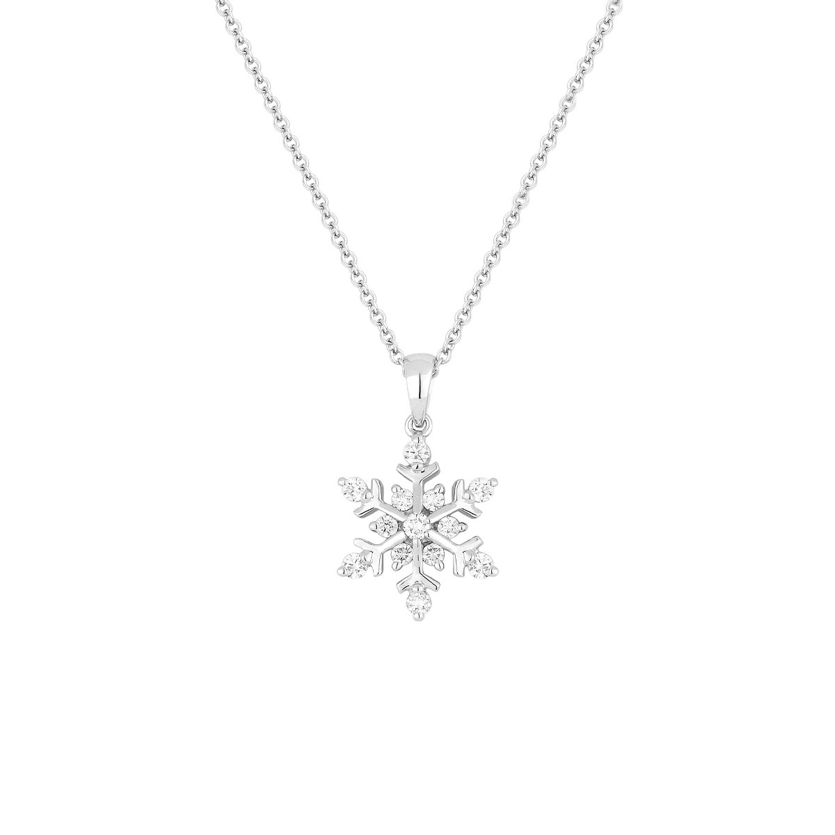 14K White Gold Diamond Snowflake Pendant with Chain