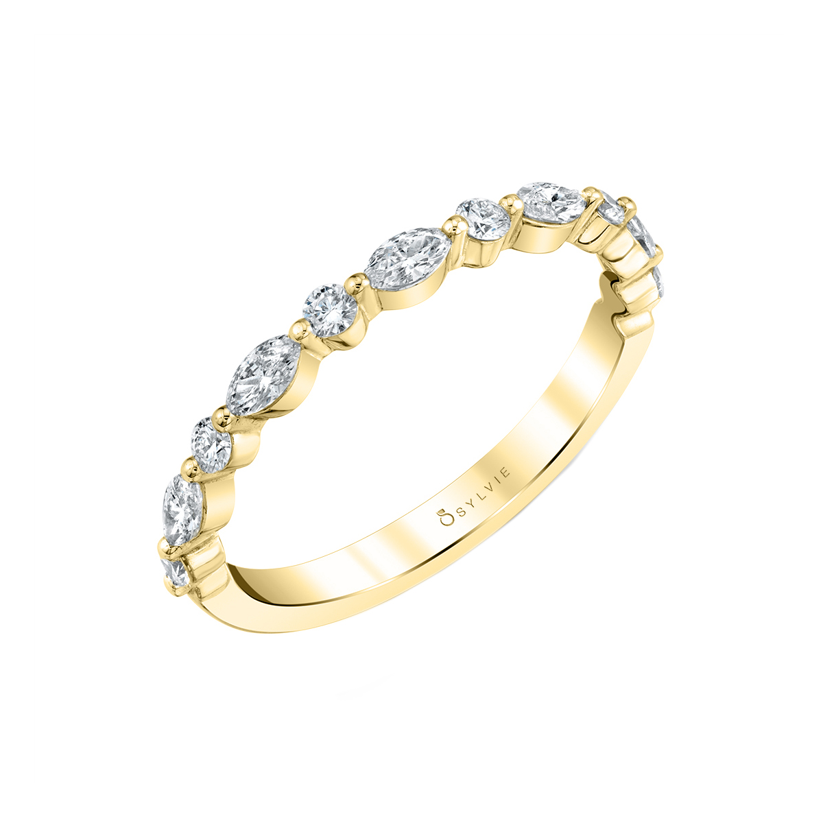 14K Yellow Gold Stackable Marquise and Round Diamond Wedding Band