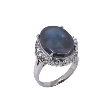 Estate Platinum Oval Opal and Diamond Ring