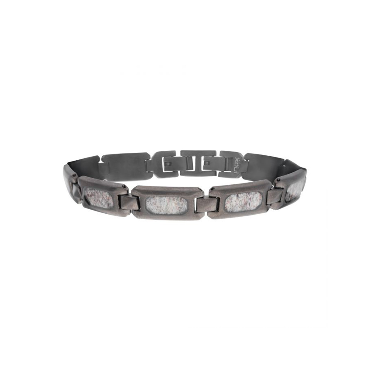 Stainless Steel Gunmetal Antler Inlay Bracelet
