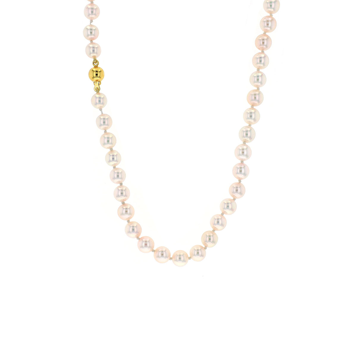 14K Yellow Gold White Akoya Pearl Necklace