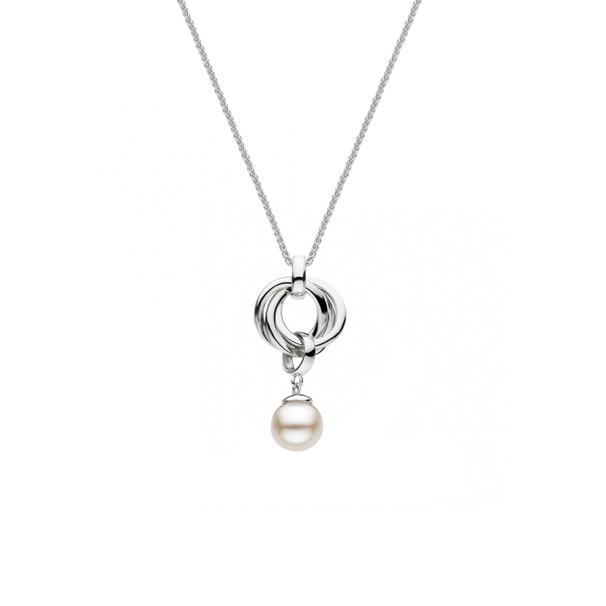 Sterling Silver Bevel Trilogy Freshwater Pearl Pendant with Chain