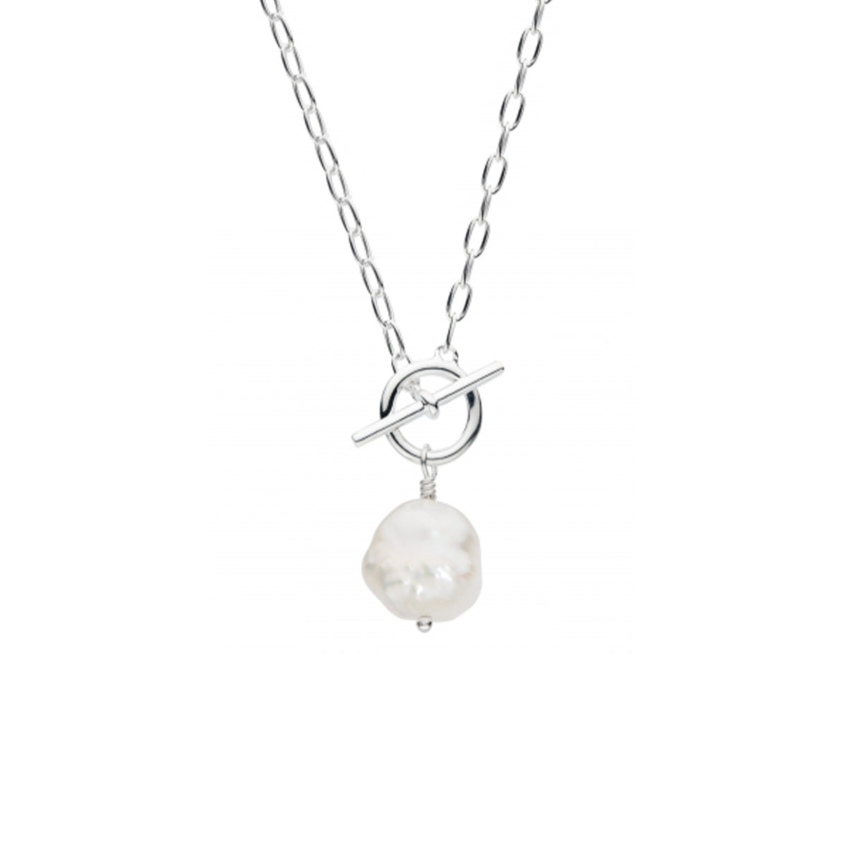 Sterling Silver Dew Freshwater Pearl Pendant with T-Bar Chain